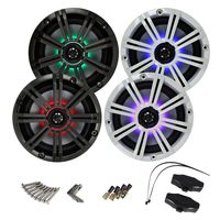 4) New 41KM84LCW 8" 600 Watt 4-Ohm LED Marine Audio Coaxial Speakers Stereo KM8