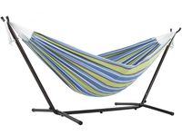 Vivere Double Cotton Hammock with Space Saving Steel Stand, Oasis (450 lb Capacity - Premium Carry Bag Included)