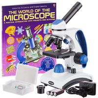 AmScope "Awarded 2018 Best Students and Kids Microscope Kit" - 40X-1000X Dual Light All Metal Microscope with Slides and Microscope Book
