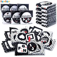 teytoy My First Soft Book, 6 PCS Nontoxic Fabric Baby Cloth Activity Crinkle Soft Black and White Books for Infants Boys and Girls Early Educational Toys Perfect for Baby Shower