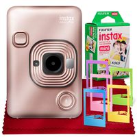 Fujifilm INSTAX Hybrid Mini LIPLAY (Blush Gold) + Fujifilm Instax Mini Instant Film (20 Sheets) + Accessory Bundle (USA Warranty)