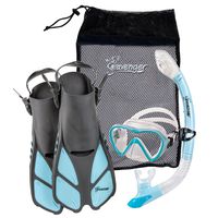 Seavenger Diving Dry Top Snorkel Set with Trek Fin, Single Lens Mask and Gear Bag, L/XL - Size 9 to 13, Gray/Dodger Blue