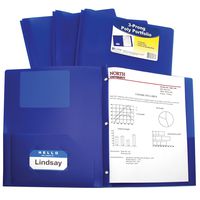C-Line Two-Pocket Heavyweight Poly Portfolio with Prongs, For Letter Size Papers, Includes Business Card Slot, 1 Case of 25 Portfolios, Blue (33965-25)