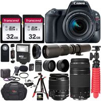 Canon EOS Rebel SL2 DSLR Camera with EF-S 18-55mm f/3.5-5.6 is II+ EF 75-300mm f/4-5.6 III Dual Lens Kit + 500mm Preset f/8 Telephoto Lens + 0.43x Wide Angle + 2.2X Pro Bundle