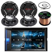 JVC 6.2" Touch Screen Car CD/DVD Bluetooth Receiver Bundle Combo With 4x CS-DR620 6.5" Inch 300 Watt 2-Way Audio Coaxial Speakers, Enrock 22" AM/FM Antenna, 50 Foot 16 Guage Speaker Wire