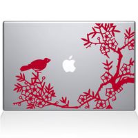 The Decal Guru 0164-MAC-13A-DR Asian Blooms and Woodland Motifs Vinyl Sticker, 13" Macbook Air, Red