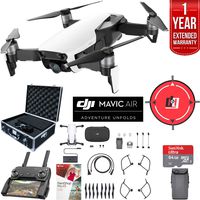 DJI Mavic Air (Arctic White) Drone Combo with Remote Controller Extended Fly Bundle with Hard Case, Dual Battery, Landing Pad, Corel Photo Pro, 64GB High Speed Card and 1 Year Warranty Extension