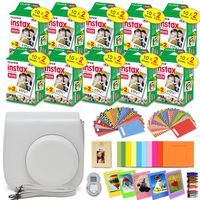 Fujifilm Instax Mini Instant Film (10 Twin Packs, 200 Total Pictures) + Smokey White Fitted Case, Assorted Colorful Stickers/Frames, Photo Album +More