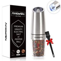 Gravity Electric Pepper Grinder or Salt Grinder Mill - Battery Operated Automatic Pepper Mill with White Light, One Handed Operation, Adjustable Coarseness, Stainless Steel by AmuseWit
