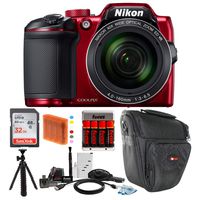 Nikon COOLPIX B500 Digital Camera (Red) with 32GB Memory Card & Focus Bundle