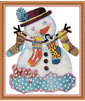 Cross Stitch Stamped Kits 11CT 17X20 inch Holiday Gift Pre-Printed Cross-Stitching Starter Patterns for Beginner Kids or Adults, Embroidery Needlepoint Kits Christmas Snowman