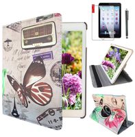 Ipad Case 360 Degrees Rotating Stand Leather Magnetic Smart Cover Case for Apple Ipad 2 / 3 / 4 Generation Case with Bonus Screen Protector, Stylus and Cleaning Cloth (Brown Butterfly)