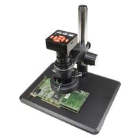 Vision Scientific VS-12-5607NS-IFR09 Monocular Zoom Industrial Inspection Microscope W 16MP HDMI/USB Digital Camera |0.7X-5.0X Zoom Range, 0.4X C-Mount | Pillar Stand W Large Base |144-LED Ring Light