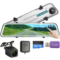 GPS 12 inch Mirror Dash Cam Backup Camera Full Touch Screen Video Streaming Mirror Camera 2K Front and 1080P Rear View Camera 32GB SD Card Included 1 Year Warranty mysmile
