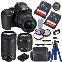 Nikon D3500 DSLR Camera with AF-P DX NIKKOR 18-55mm f/3.5-5.6G VR Lens & AF-P DX NIKKOR 70-300mm f/4.5-6.3G ED Lens + 64GB Card, Tripod, and Bundle