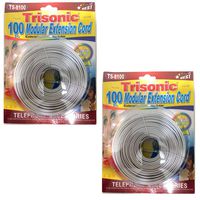Trisonic Telephone Extension Cord Phone Cable Foot, White, 100Ft., 2-Pack