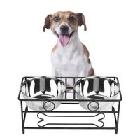 VIVIKO Bone Style Pet Feeder for Dog Cat, Stainless Steel Food and Water Bowls with Iron Stand (Medium)