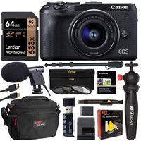 Canon EOS M6 Mirrorless Mark II Camera with Viewfinder and EF-M 15-45mm Lens (Black) CN3611C011 with Lexar 64GB Memory Card, Tabletop Tripod, Filter Kit, Memory Card Reader and Camera Bag