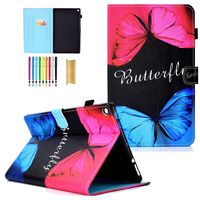 LittleMax Fire HD 10 Case, Colorful Synthetic Leather Kickstand Soft Gel Protective Cover with Auto Wake/Sleep for Amazon Kindle Fire HD 10.1 Inch 7th Gen & 5th Gen -4 Rose Blue Butterfly
