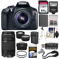 Canon EOS Rebel T6 Wi-Fi Digital SLR Camera & EF-S 18-55mm is II + 75-300mm III Lens + 64GB Card + Case + Flash + Battery & Charger + Tripod Kit