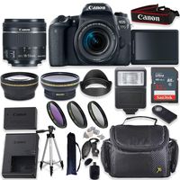 Canon EOS 77D DSLR Camera with Canon 18-55mm Lens + 32GB Memory + Digital Flash + Wide & Tele Auxiliary Lenses + High Def Filter Kit + Accessory Bundle