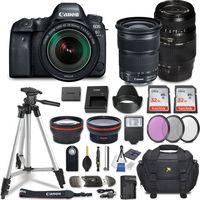 Canon EOS 6D Mark II DSLR Camera w/ 4 Lens Bundle including EF 24-105mm f/3.5-5.6 IS STM + 2.2x Telephoto & 0.43x Aux Wide Angle Lens + 2Pcs 32GB SD + Accessories with Premium Commander Kit (29 Items)