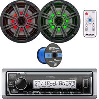 Kenwood Marine Digital Media USB/Bluetooth Receiver Headunit, 2 x Kicker 6.5" OEM Replacement Mulitcolor LED Speakers (Charcoal Grilles), LED Remote Controller, Speaker Wire