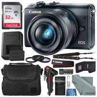Canon EOS M100 Mirrorless Camera w/ 15-45mm Lens & WiFi (Black) + 32GB + Battery Charger Replacement + Xpix Tripod + Accessory Bundle
