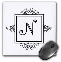 3dRose Initial letter N monogram fancy black and white typography - Mouse Pad, 8 by 8 inches (mp_154337_1)