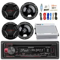 Kenwood KDC168U Car CD Player Receiver USB AUX Radio - Bundle Combo With 4x JVC CSDR620 6.5" Inch 300-Watt 2-Way Black Audio Coaxial Speakers + + 4-Channel Amplifier + Amp Kit