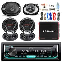 JVC KD-R490 Receiver - Bundle Combo with 2 x JVC CS-DR620 300W 6.5" 2-Way Speakers (2 Pairs) + JVC CS-DR693 500W 6x9 3-Way Speakers (Pair) +1000 Watt Amplifier + Enrock Amp Installation Kit