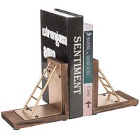 MyGift Decorative Gold Tone Ladder Design Bookends & Burnt Wood Base, Set of 2