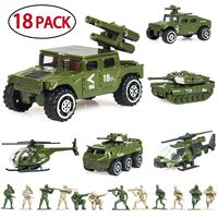 18 Pack Die-cast Military Vehicles Sets,6 Pack Assorted Alloy Metal Army Models Car Toys and 12 Pack Soldier Army Men, Mini Army Toy Tank,Jeep,Panzer,Anti-Air Vehicle,Helicopter Playset for Kids Boys