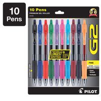 PILOT G2 Premium Refillable & Retractable Rolling Ball Gel Pens, Fine Point, Assorted Color Inks, 10-Pack (31236)