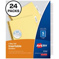 Avery 5-Tab Binder Dividers, Insertable Clear Big Tabs, 24 Sets (11113)