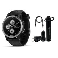Garmin Fenix 5S Plus Premium Multisport GPS Watch with Maps, Music and Contactless Payments and Wearable4U Ultimate Power Pack Bundle (Silver with Black Band)