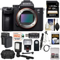 Sony Alpha A7 III 4K Digital Camera Body with 64GB Card + Battery & Charger + Case + Tripod + Flash + LED Video Light + Remote + Kit