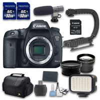 Canon EOS 7D Mark II DSLR Camera Bundle (Body Only - no Lenses) with W-E1 Wi-Fi Adapter, Wideangle and Telephoto Lenses, LED Light, 2 PC 32 Cards, Microphone, Case, Scorpion Grip, 6 PC Starter Kit