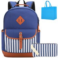 School Backpack Teens Girls College Laptop Backpack fit 15.6" Laptop School Bag with USB Charging Port Blue