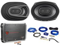 (2) Polk Audio MM692 6x9 900w 3-Way Car Audio/Marine Speakers+2-Ch Amp+Wire Kit