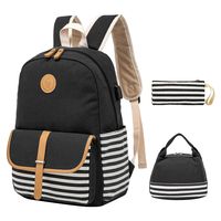 Kuston School Backpacks for Women Teen Girls with USB Charging Port Lightweight Canvas Bookbag Set 3 in 1