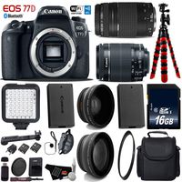 Canon EOS 77D DSLR Camera with 18-55mm is STM Lens & 75-300mm III Lens + LED + UV FLD CPL Filter Kit + Wide Angle & Telephoto Lens + Camera Case + Tripod + Card Reader - International Version