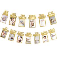 Whaline 1st Birthday Baby Photo Banner for Newborn to 12 Months, Monthly Milestone Photograph Bunting Garland, First Birthday Celebration Decoration (Gold)