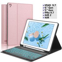 Keyboard Case for iPad 9.7 - iPad 6th Generation - iPad Air - iPad Air 2 - iPad Pro 9.7 - Pencil Holder - Backlit Keyboard - Auto Week and Sleep - iPad Keyboard Case 9.7 (Rose Gold, 9.7)