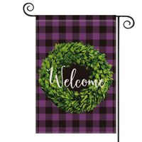 AVOIN Boxwood Wreath Welcome Garden Flag Vertical Double Sided, Mardi Gras Spring Buffalo Check Plaid Rustic Farmhouse Burlap Flag Yard Outdoor Decoration 12.5 x 18 Inch