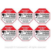 CCTV Video Surveillance Security Stickers, Red and White Octagon-Shaped, 3.3 X 3.3 Inch, Vinyl Decals - Indoor & Outdoor Use, UV Protected & Waterproof - 6 Labels