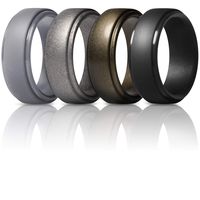 ThunderFit Silicone Rings for Men - 4 Pack Rubber Wedding Bands (Black, Men Bronze, Silver, Grey, 11.5-12 (21.3mm))