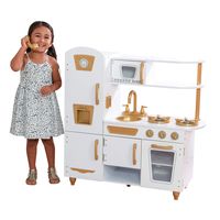KidKraft Exclusive Edition Modern White Play Kitchen with Gold Accents & 27Piece Cookware Set