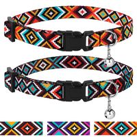 CollarDirect Aztec Cat Collar Breakaway Pack of 2 PCS Nylon Tribal Pattern Geometric Pet Kitten Collars for Cats (Aztec Sunset + Ethnic Teal)