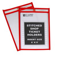 C-Line Shop Ticket Holders, Stitched, Red, Both Sides Clear, 6" X 9", Box of 25 (43969)